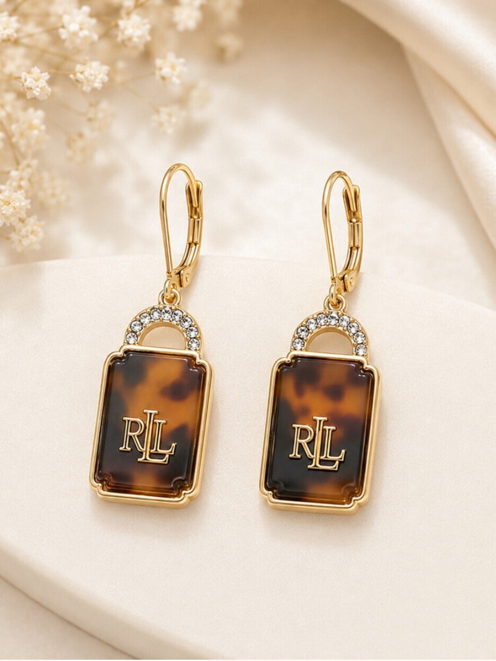 Lauren Ralph Lauren Drop Earrings Tortoise  Monogram NWT